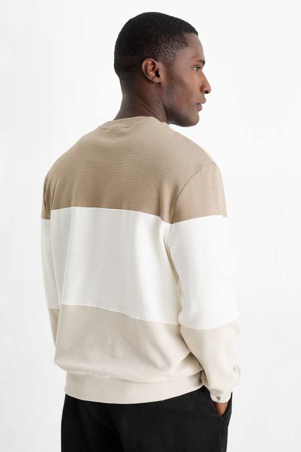 Heren - Sweatshirt - geribd - gestreept - beige