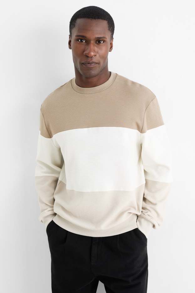 Heren - Sweatshirt - geribd - gestreept - beige