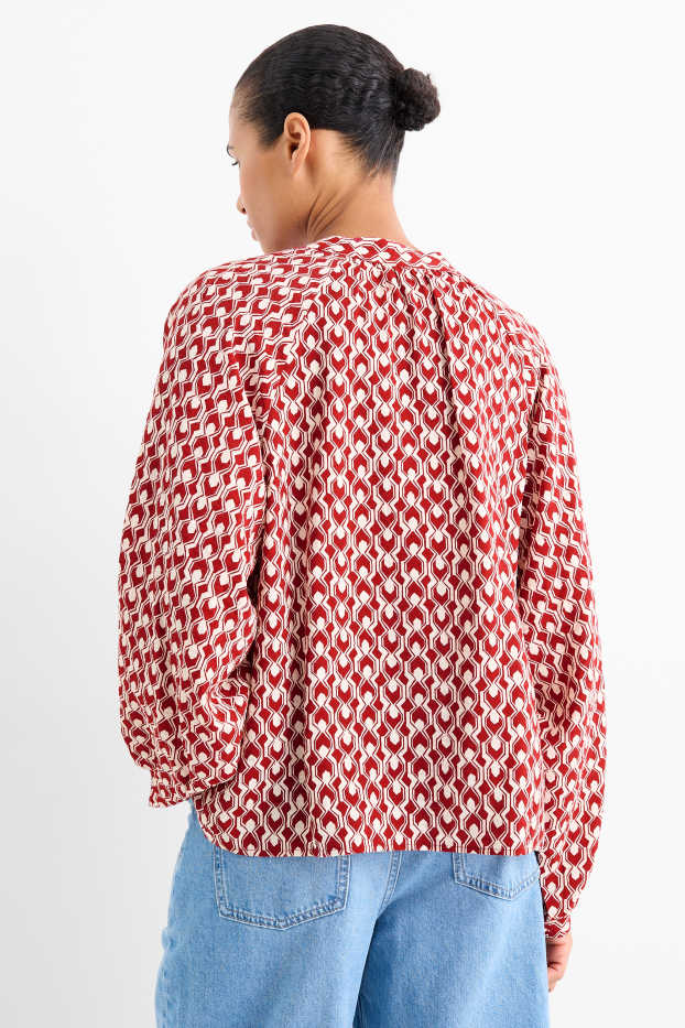 Femmes - Chemisier à encolure en V - à motif - rouge / beige