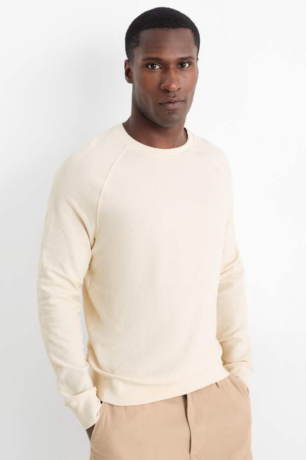 Uomo - Maglia a maniche lunghe - tessuto tramato - bianco crema