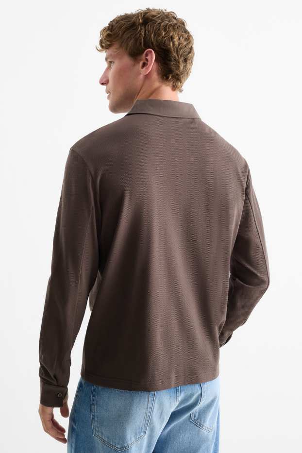Hommes - Polo - regular fit - finition texturée - marron foncé