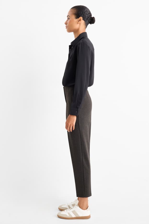 Dames - Pantalon - high waist - slim fit - met structuur - donkergrijs