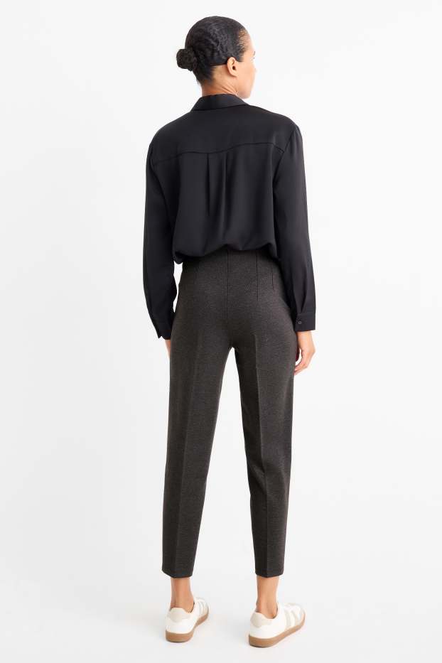 Dames - Pantalon - high waist - slim fit - met structuur - donkergrijs