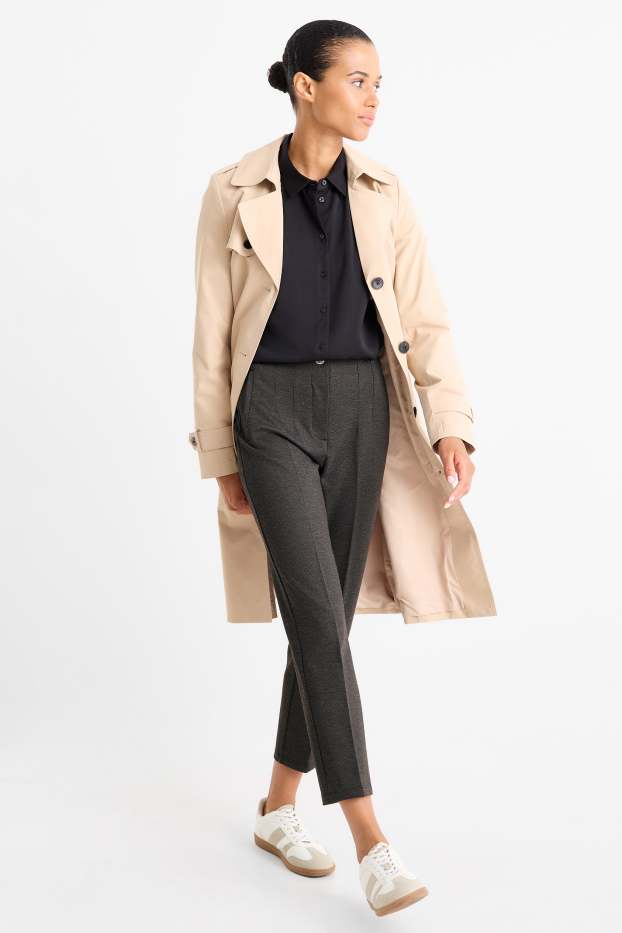 Dames - Pantalon - high waist - slim fit - met structuur - donkergrijs