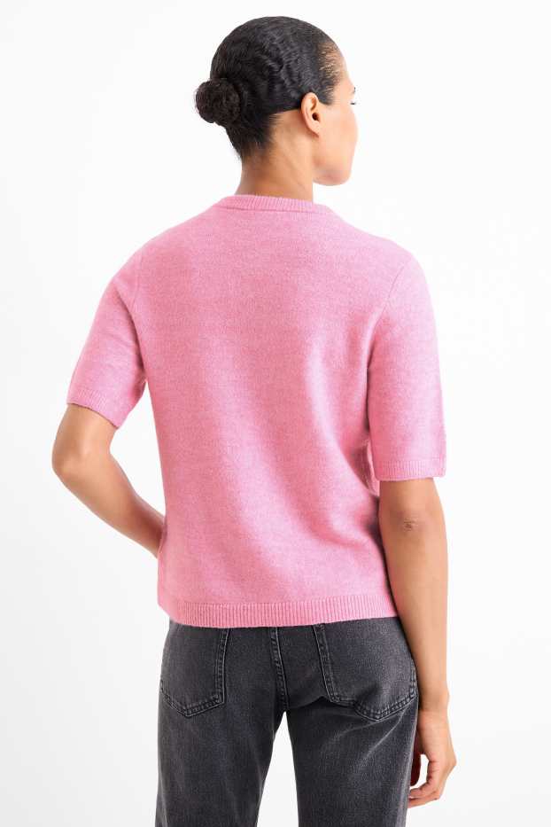 Women - Knitted jumper - short sleeve - pink