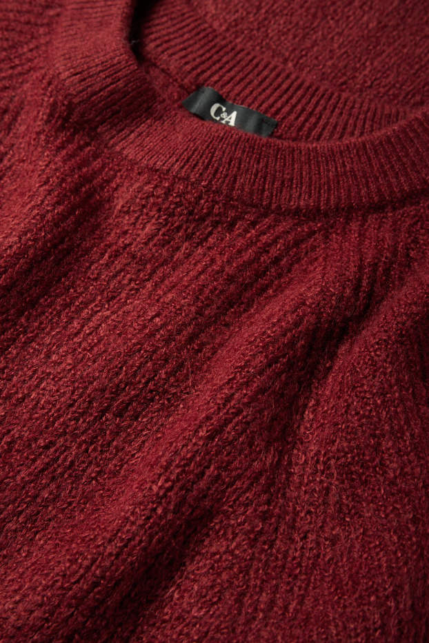 Damen - Strickkleid - gerippt - dunkelrot