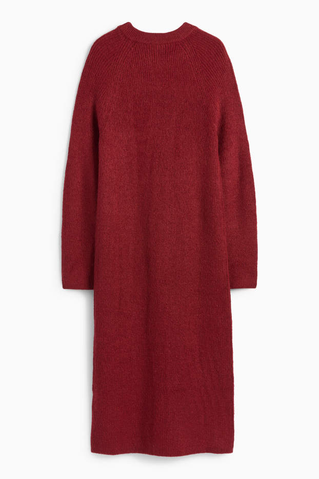 Damen - Strickkleid - gerippt - dunkelrot