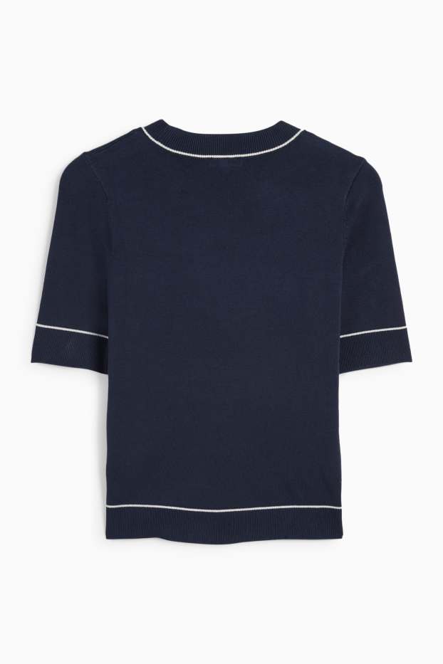 Femmes - Pull en maille - manches courtes - bleu foncé