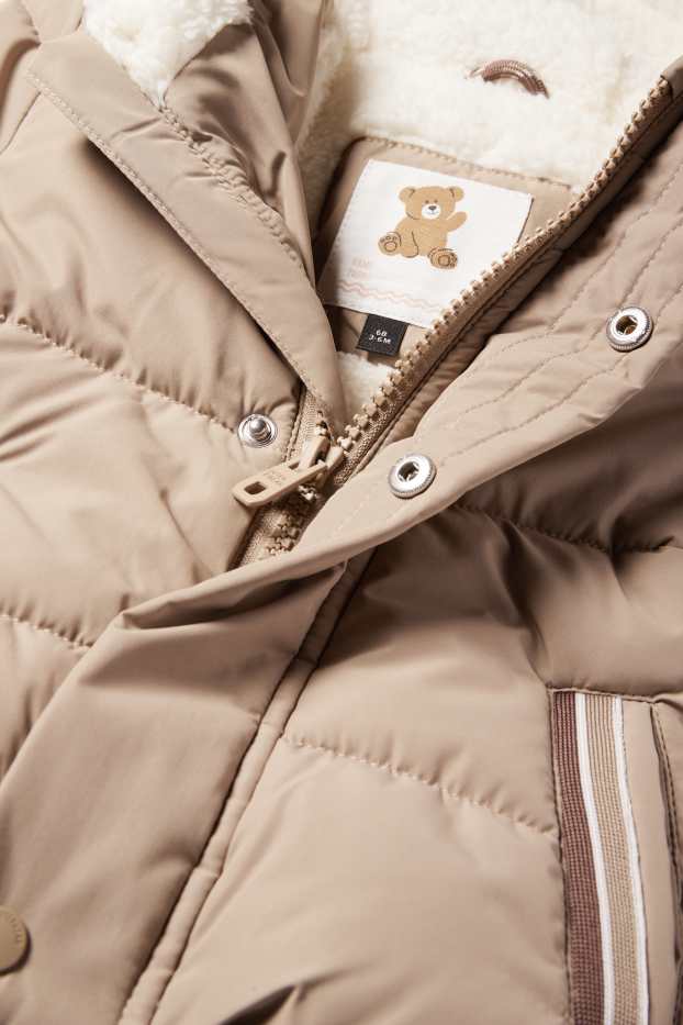 Baby Jungen - Bärchen - Baby-Steppjacke mit Kapuze - beige