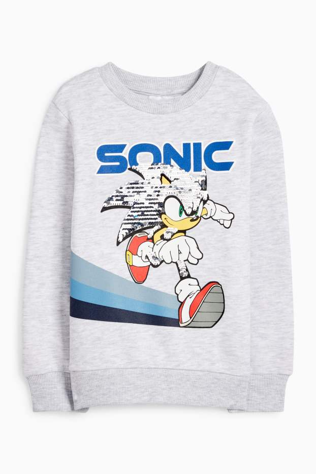 Kinderen: jongens - Sonic - sweatshirt - glanseffect - licht grijs-mix