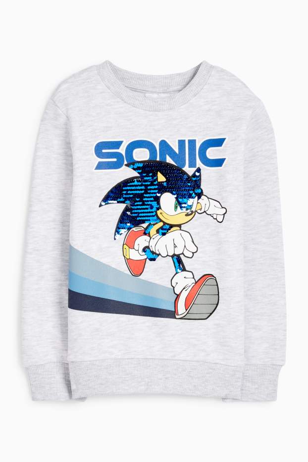 Kinderen: jongens - Sonic - sweatshirt - glanseffect - licht grijs-mix