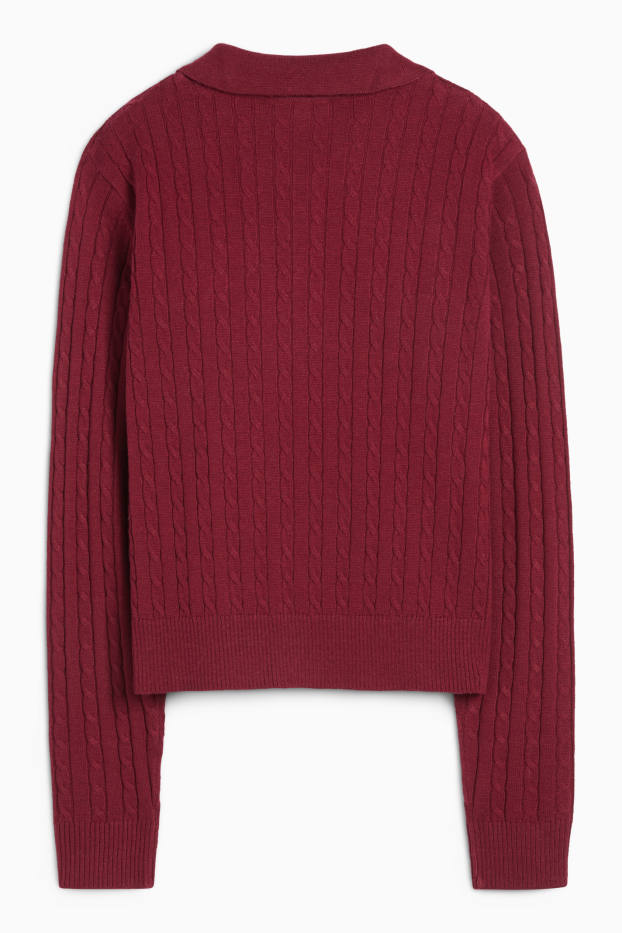 Damen - Pullover - Zopfmuster - bordeaux
