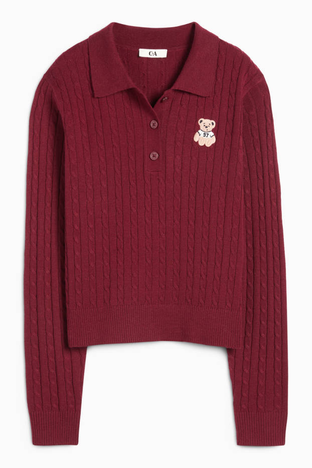Damen - Pullover - Zopfmuster - bordeaux