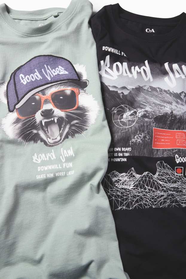 Kinder Jungen - Multipack 2er - Waschbär und Berge - Langarmshirt - schwarz
