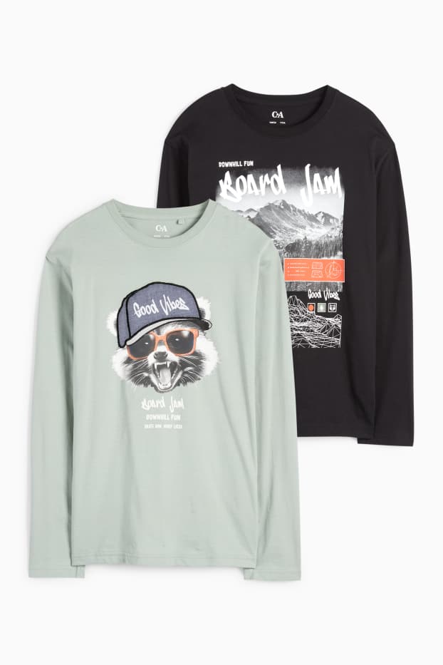 Kinder Jungen - Multipack 2er - Waschbär und Berge - Langarmshirt - schwarz