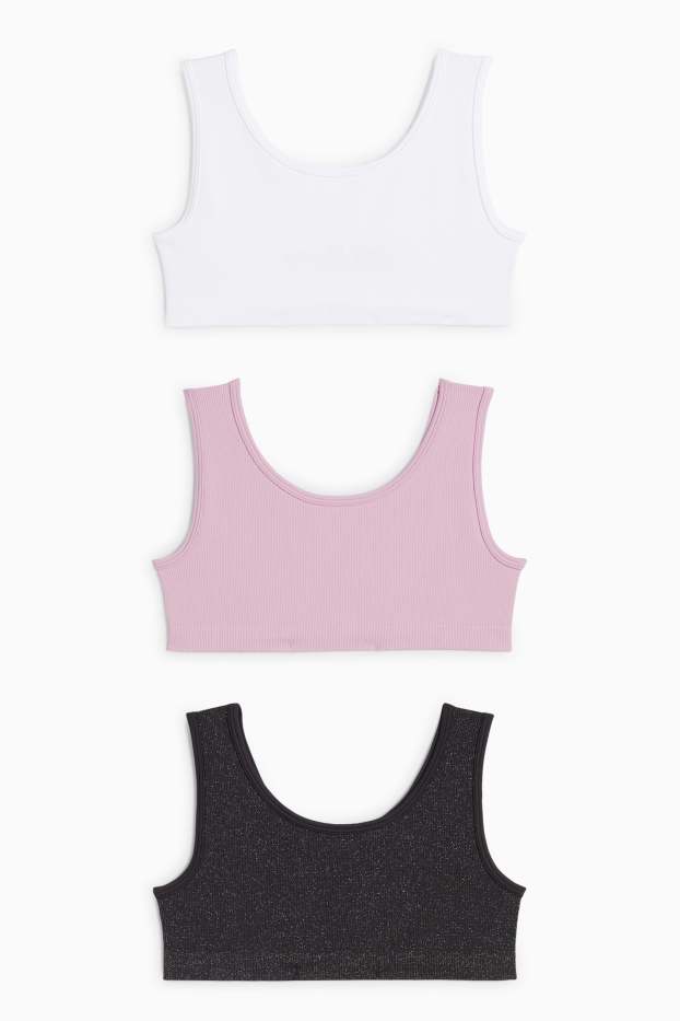 Niños: niñas - Pack de 3 - bustiers - de canalé - gris oscuro