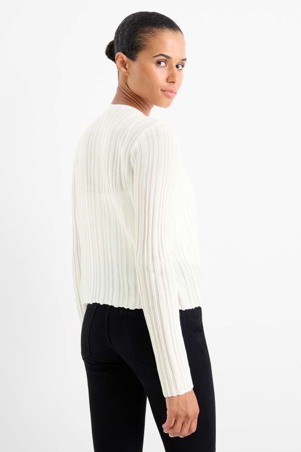 Women - Cardigan - ribbed - cremewhite