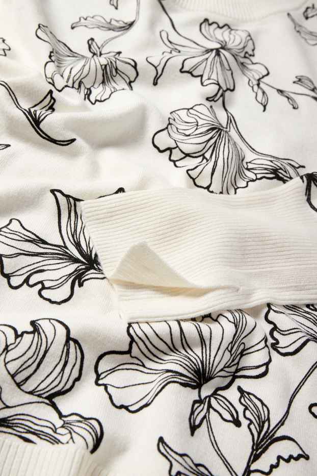 Damen - Pullover - geblümt - weiß