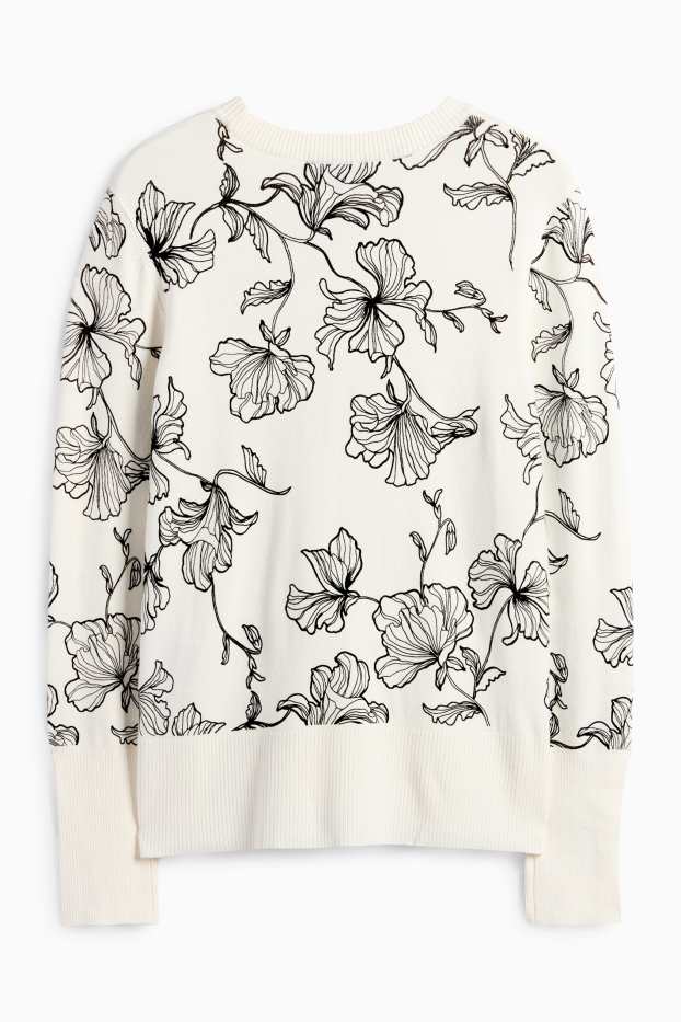 Damen - Pullover - geblümt - weiß