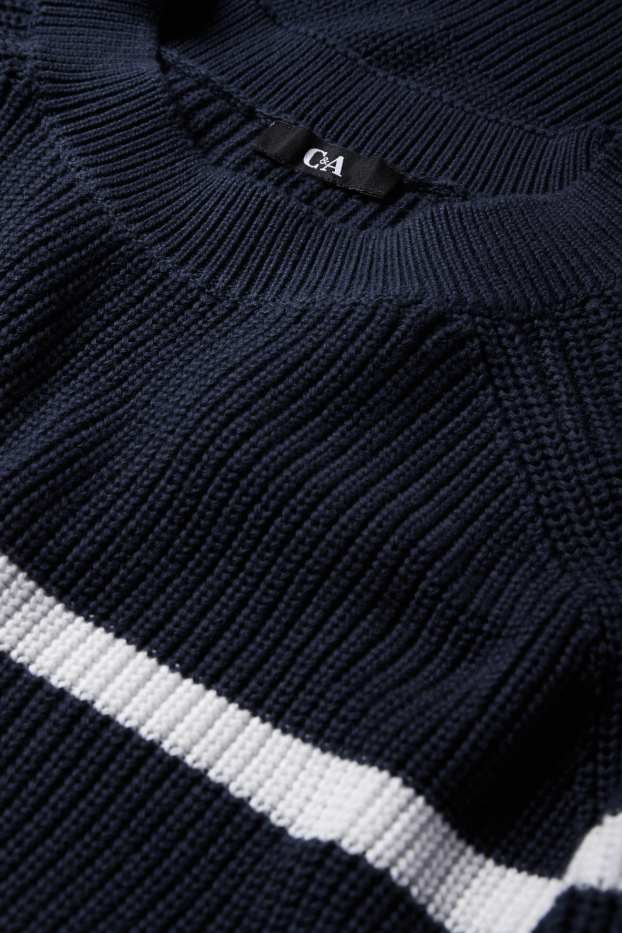 Damen - Pullover - gerippt - gestreift - dunkelblau