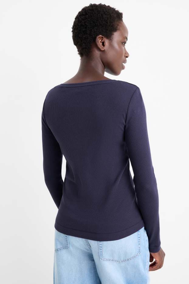 Women - Henley T-shirt - slim fit - ribbed - dark blue