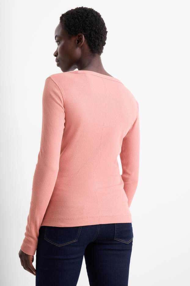 Damen - Multipack 2er - Langarmshirt - Slim Fit - gerippt - dunkelrosa