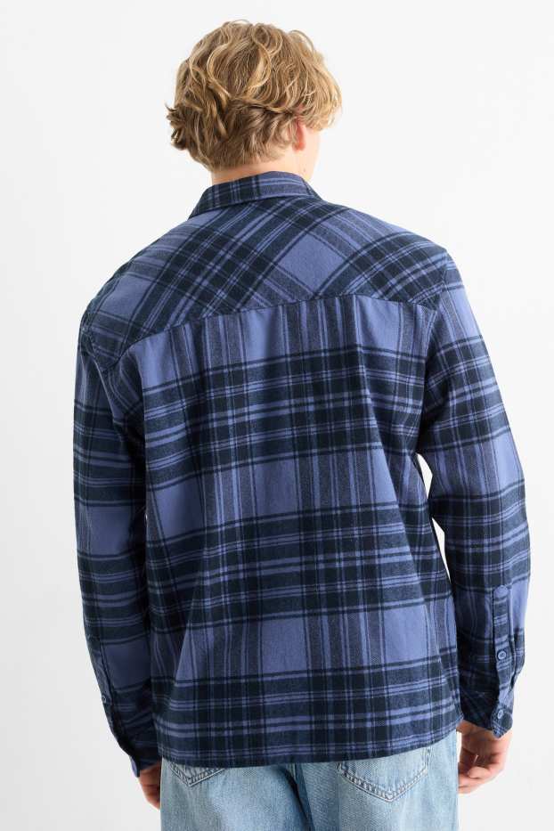 Mężczyźni - Koszula - relaxed fit - kołnierzyk kent - w kratę - ciemnoniebieski