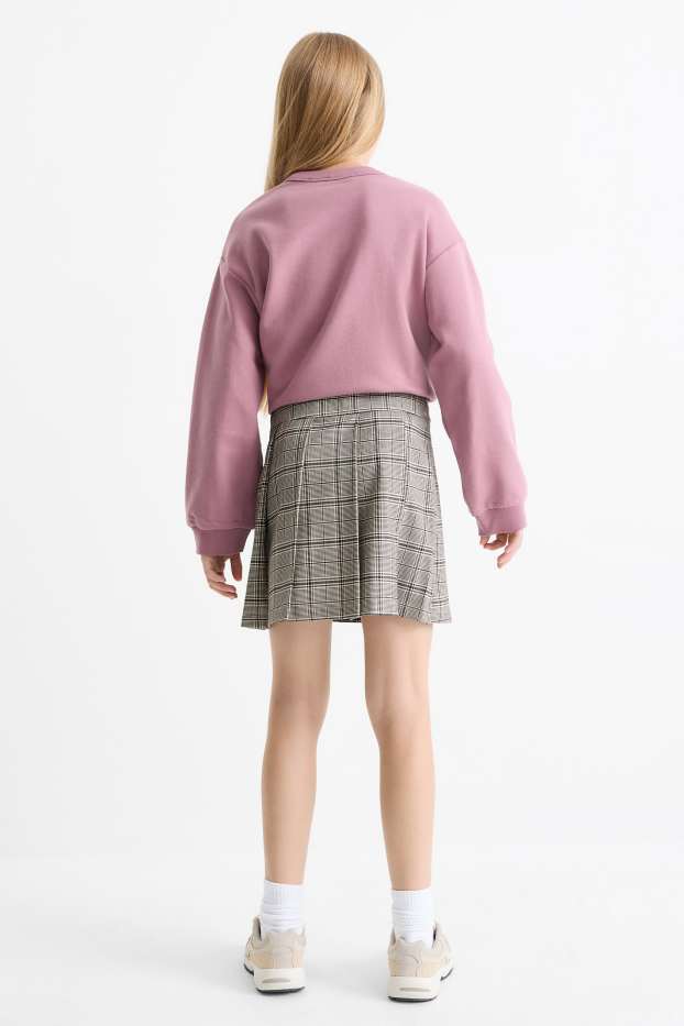 Children Girls - Pleated skirt - check - black / beige