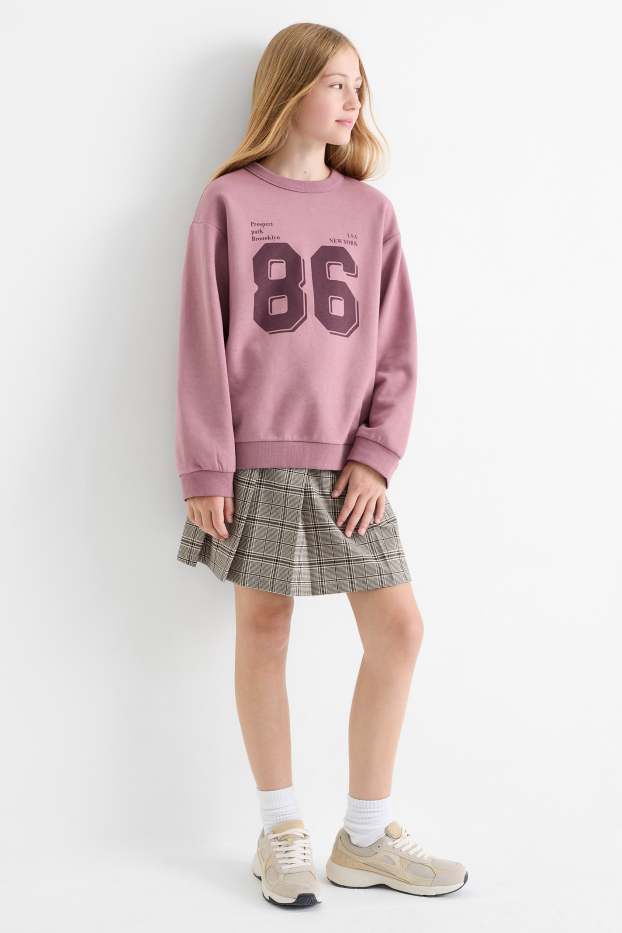 Children Girls - Pleated skirt - check - black / beige