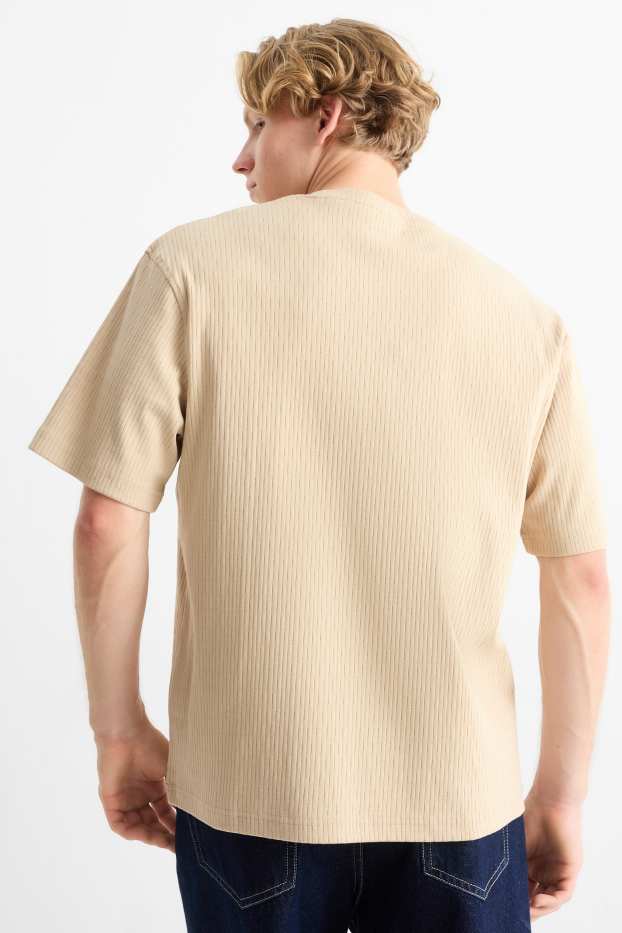 Pánské - Tričko - relaxed fit - žebrované - béžová