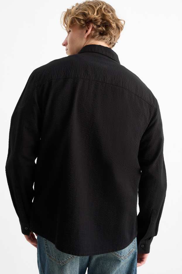 Herren - Hemd - Relaxed Fit - Kent - strukturiert - schwarz