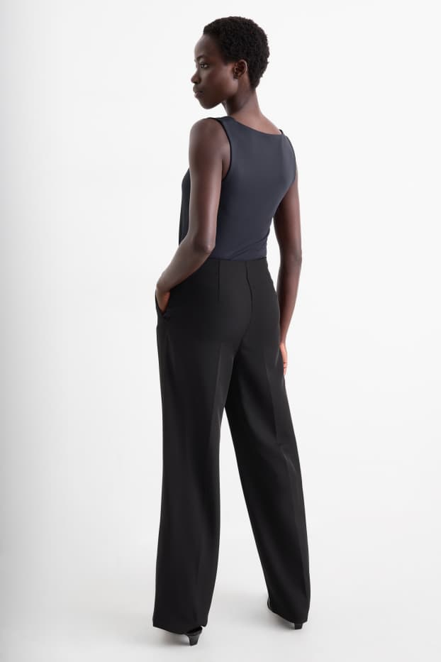 Women - Business trousers - mid-rise waist - regular fit - black