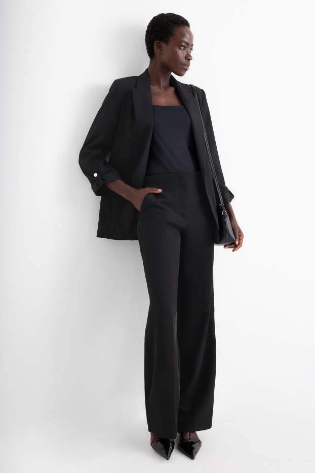Women - Business trousers - mid-rise waist - regular fit - black