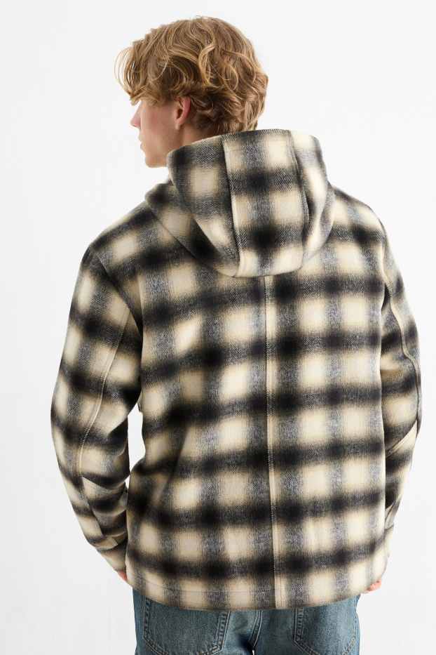 Uomo - Giacca camicia con cappuccio - regular fit - a quadretti - nero / beige