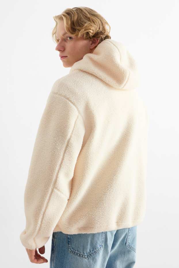 Uomo - Giacca in pelo teddy con cappuccio - bianco crema