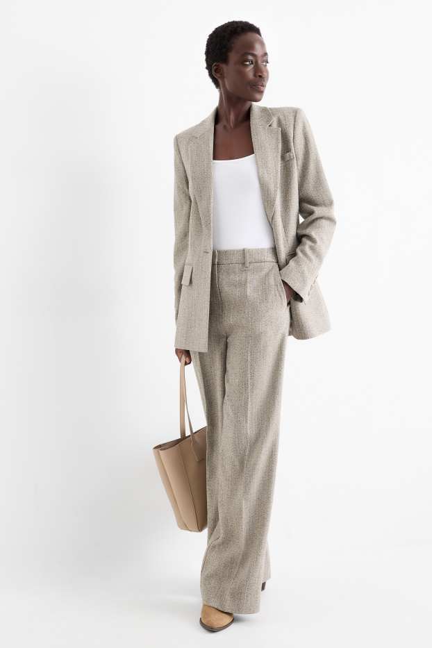 Donna - Pantaloni business - vita media - relaxed fit - fantasia - beige