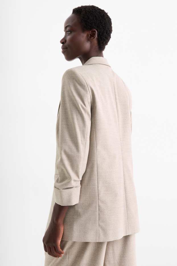 Women - Long blazer - regular fit - textured - beige