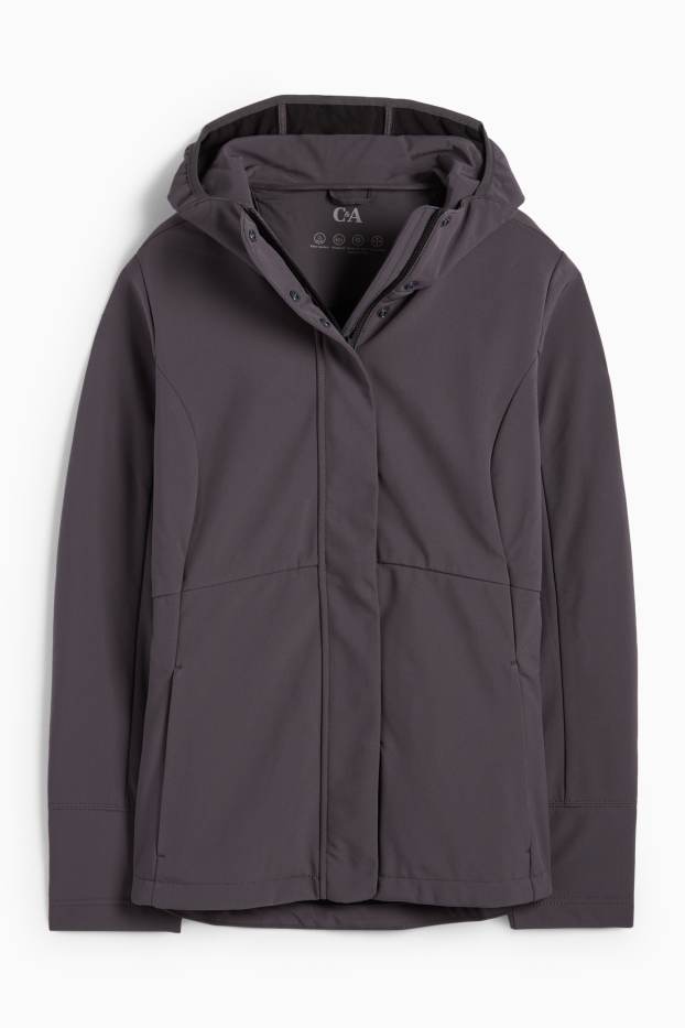 Women - Softshell jacket with hood - water-repellent - 4-Way Stretch - dark gray