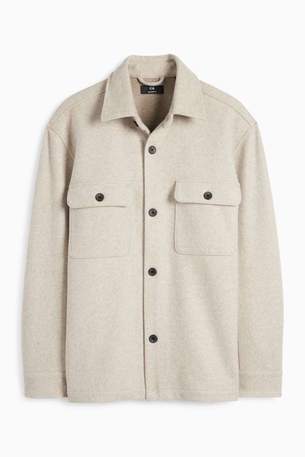 Men - Shirt jacket - relaxed fit - kent collar - light beige