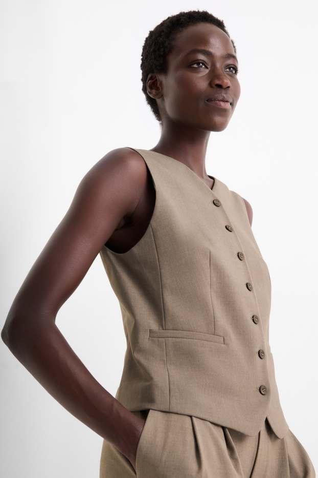 Women - Business waistcoat - fitted - light brown