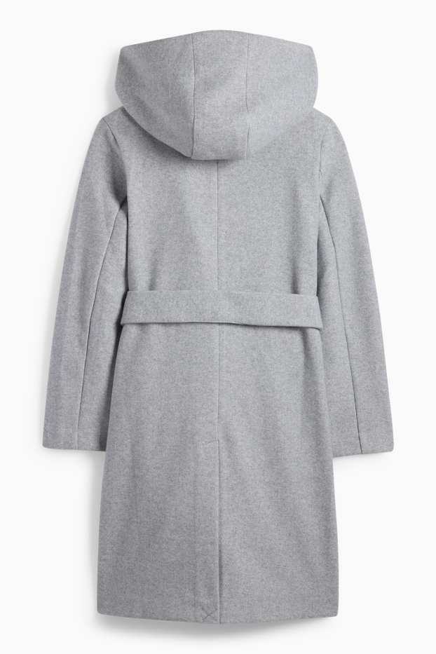 Women - Coat with hood - light gray-melange