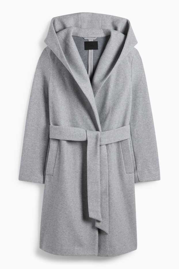 Women - Coat with hood - light gray-melange