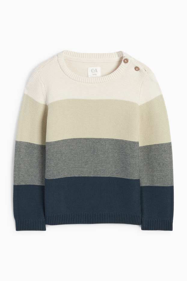 Baby Jungen - Baby-Pullover - gestreift - blau  / beige