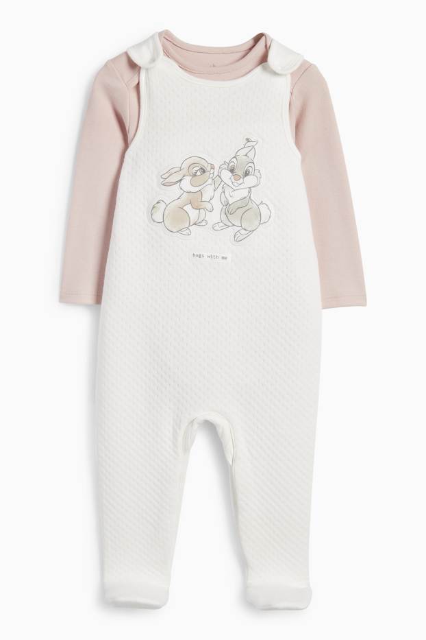 Baby Mädchen - Bambi - Strampler-Set - 2 teilig - weiß / rosa