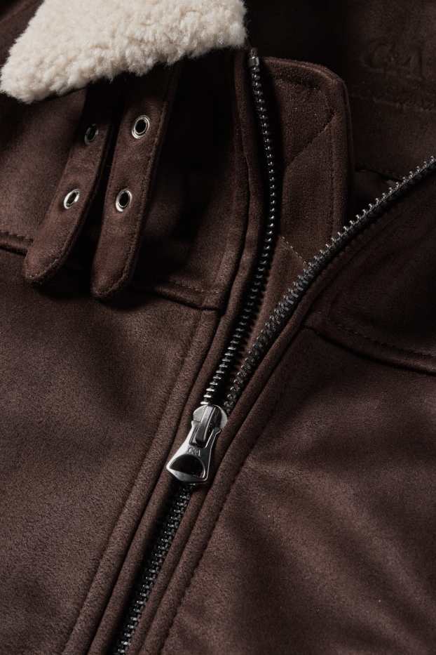Men - Bomber jacket - faux leather - dark brown