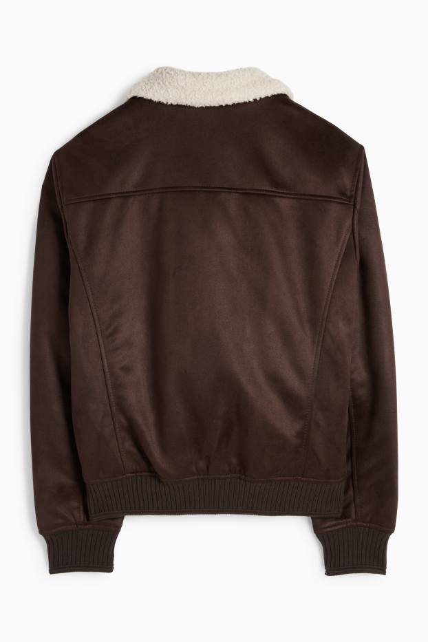 Men - Bomber jacket - faux leather - dark brown