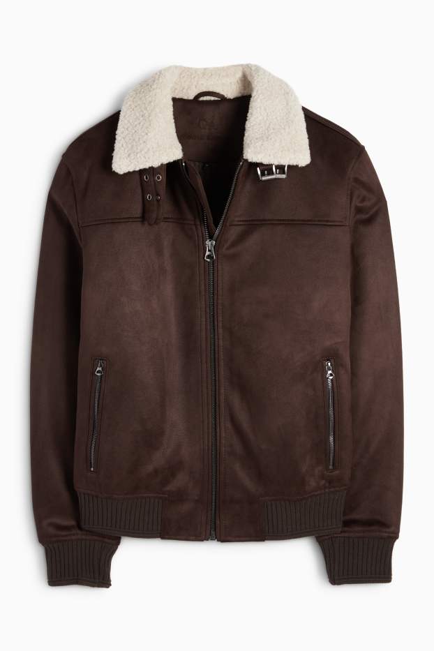 Men - Bomber jacket - faux leather - dark brown