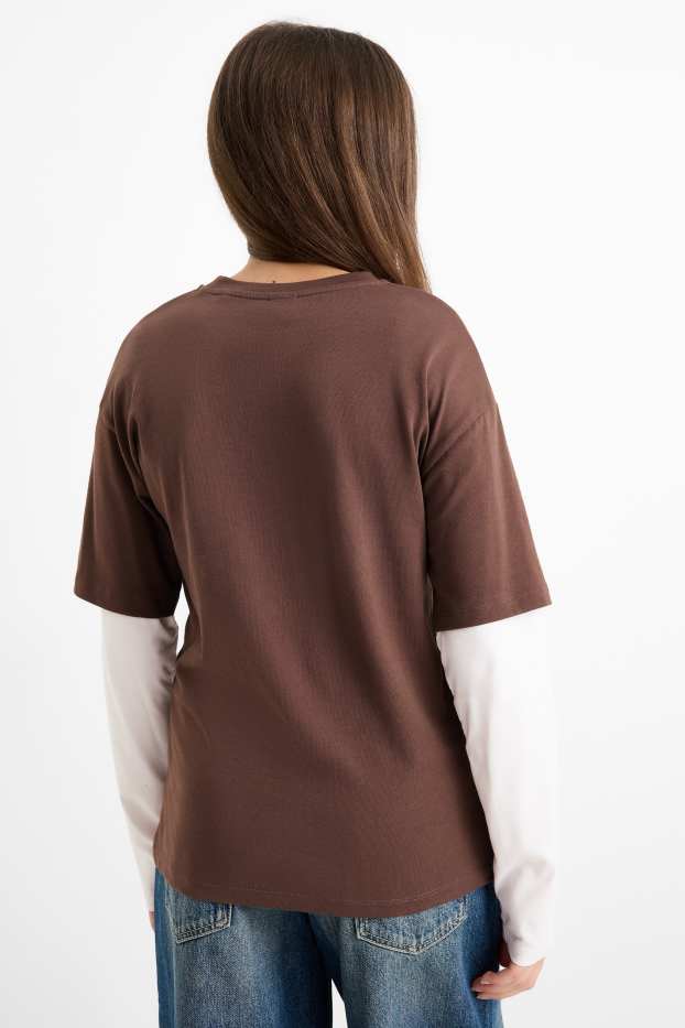 Nena - Cinnamoroll - samarreta de mànigues llargues - look 2 en 1 - marró fosc