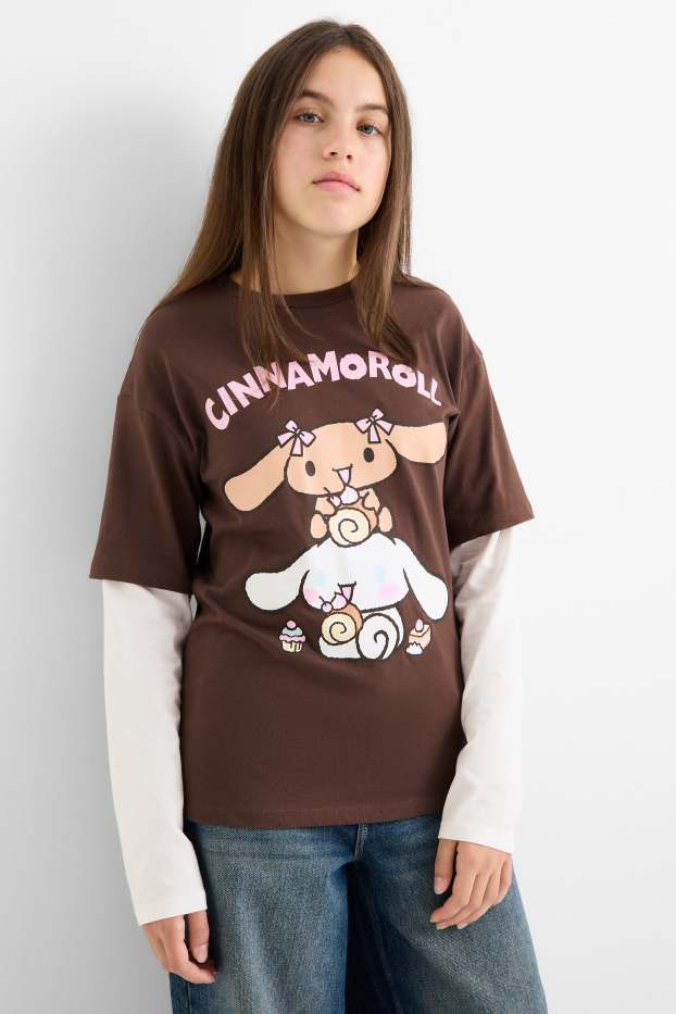 Nena - Cinnamoroll - samarreta de mànigues llargues - look 2 en 1 - marró fosc