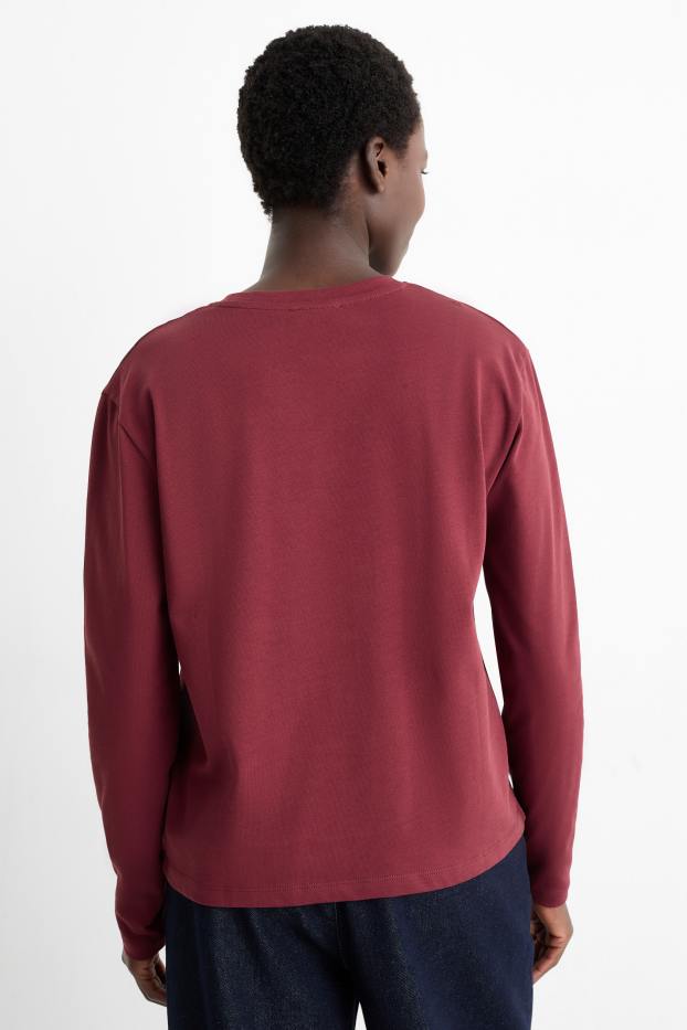 Damen - Langarmshirt - geblümt - bordeaux
